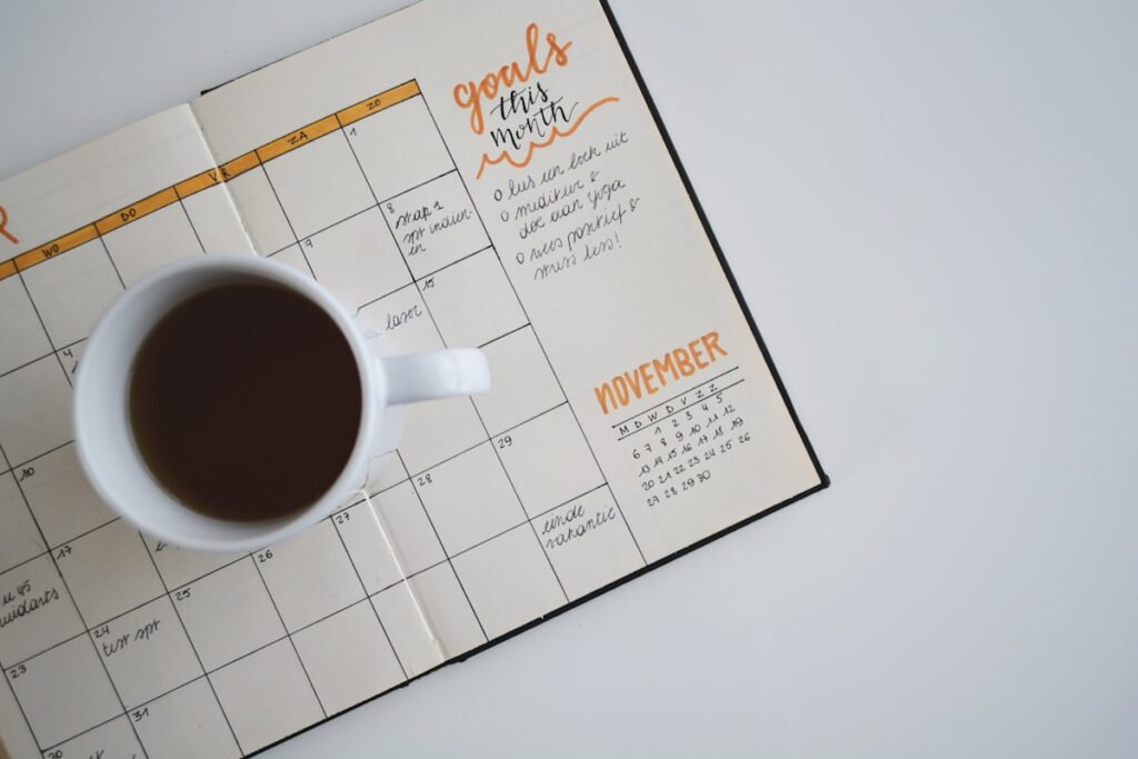 Calendar and planner used to track tax filing deadlines
